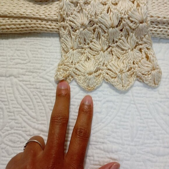 Rico Sweater With Scalloped Hem & Bell Sleeves S Handmade Crochet Knit Womens - Picture 6 of 11